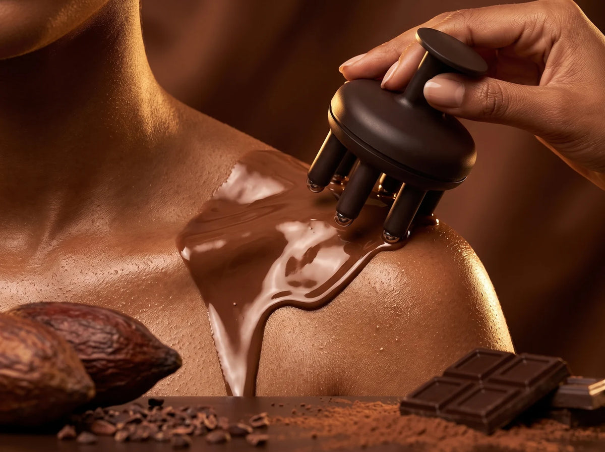 Massage du dos et des épaules avec le Rolly Marron et l'huile chocolat - Roilon Image